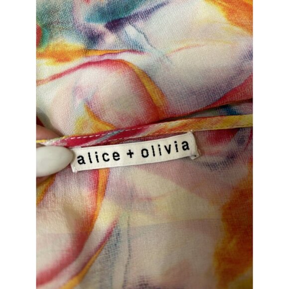 Alice + Olivia Dune Colorful Printed Silk-Cady Beach Swim Coverup Sheer One Size - Picture 11 of 11